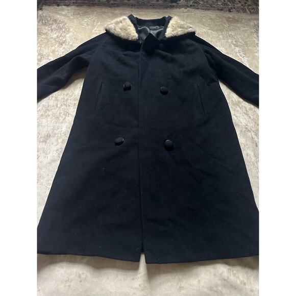 Vintage wool angora mink collar woman coat black gray DOBROYD retro overcoat S - Picture 7 of 16